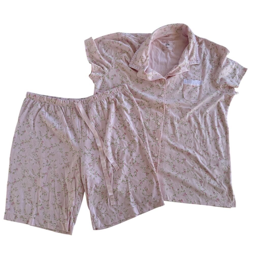 Aria Women’s Pink Floral Button Top & Shorts Pajama Set Size Large